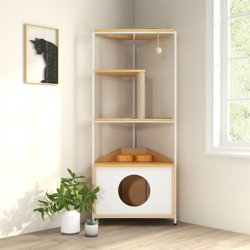 Archie Oscar Corner Cat Tower Cat Tree W Scratching Post Feeding Station Climbing Platforms Furniture Indoor Wayfair Canada